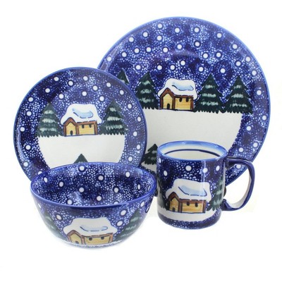 Blue Rose Polish Pottery Winter Forest 16 Piece Dinner Set