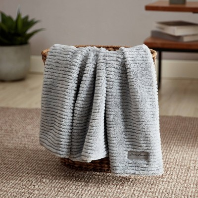 Gray Ribbed Reversible Fleece Sherpa Throw Blanket
