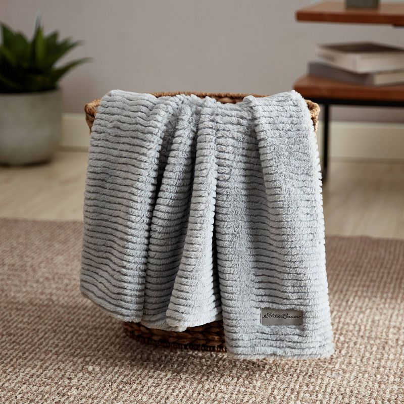 50&#34;x60&#34; Ribbed Super Soft Textured Solid Throw Blanket Gray - Eddie Bauer, 4 of 10