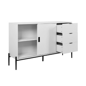 Lirago,61"D * 15.74"W * 36"H,White Modern Storage Sideboard with Sliding Glass Doors & 3 Drawers, Multi-Functional Cabinet for Entryway/Kitchen - 1 of 4