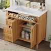 MAYEERTY 30" Bathroom Vanity with Sink Green MDF Rubberwood 3 Drawers Adjustable Shelf Freestanding - 3 of 4