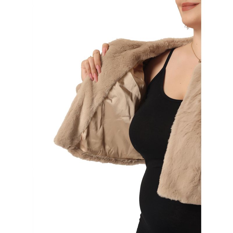 Agnes Orinda Women's Plus Size Winter Warm Collarless Faux Fur Fuzzy Cropped Cardigan, 5 of 6