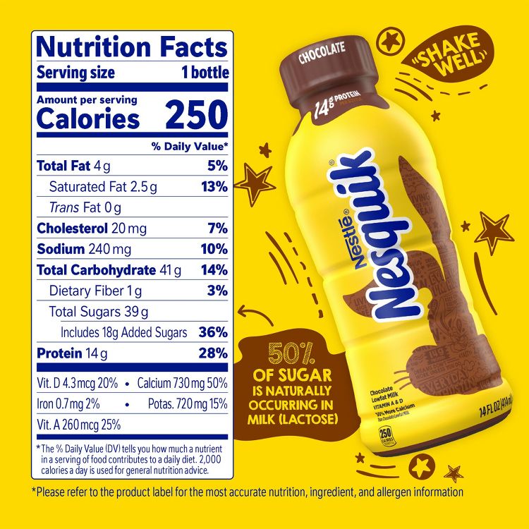 Nesquik Low Fat Chocolate Milk - 14 fl oz: Gluten-Free, No High Fructose Corn Syrup, 6 of 7