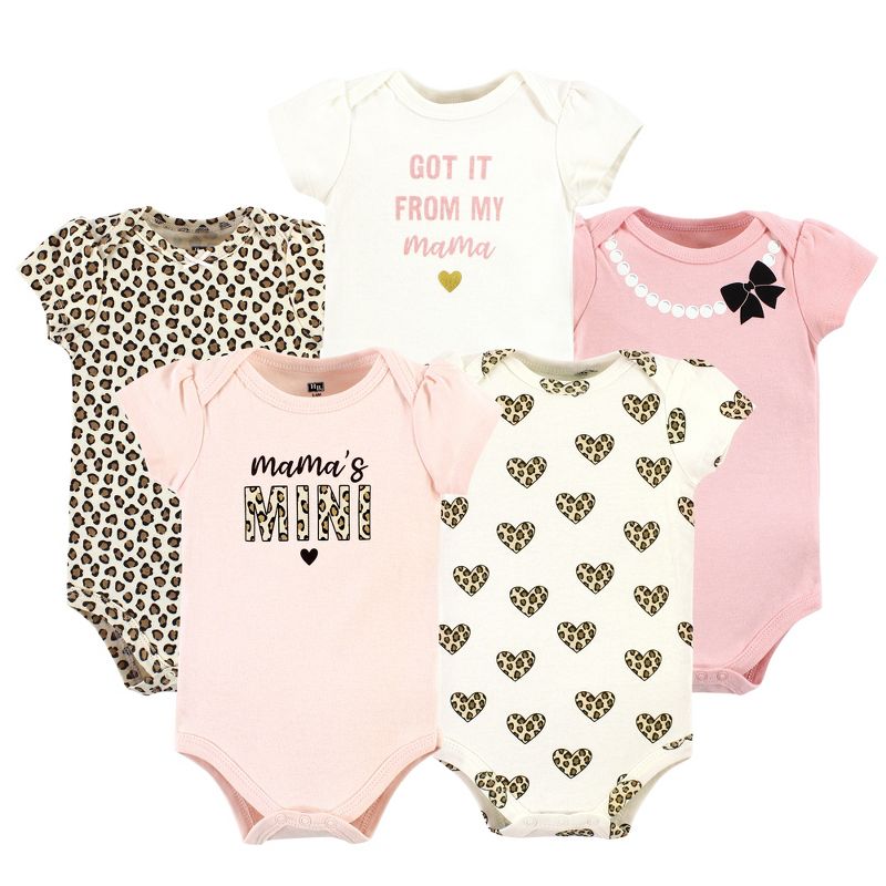 Hudson Baby Infant Girl Cotton Bodysuits, Leopard Hearts 5 Pack, 1 of 8