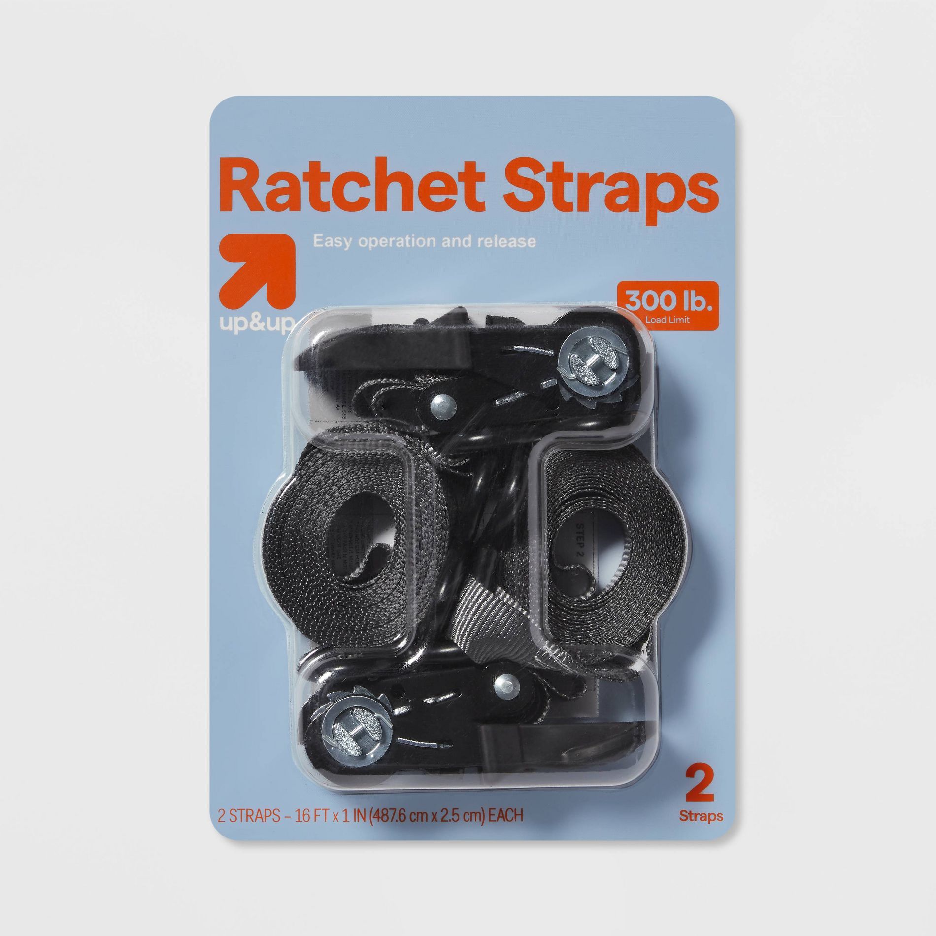 300lb 2pk Ratchet Straps - up&up™: Metal Polyester Towing Kits, Car & Truck Moving Straps, Black, 192" Length
