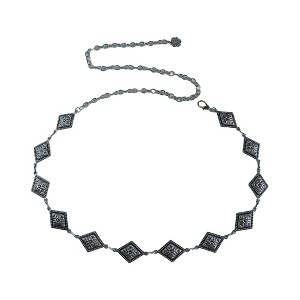 Anna-Kaci Vintage Inspired Engraved Metal Waist Chain with Floral Square Links 44 inches - 1 of 4