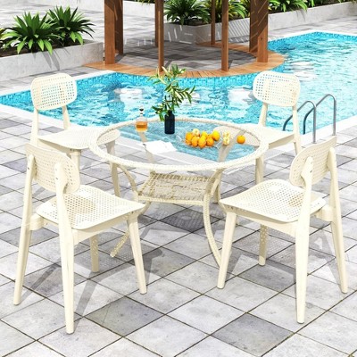 Hooseng Plastic Kitchen Chairs Set, Modern Dining Chairs Set of 4, Stackable Plastic Chair, Dining Room Chairs with Hollow Back