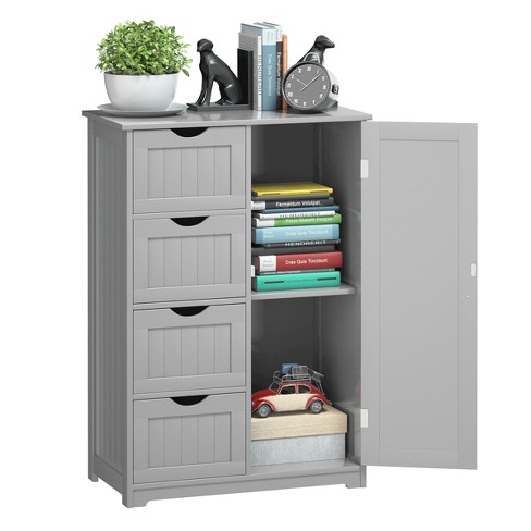 Costway Bathroom Wooden Floor Cabinet Multifunction Storage Rack Stand  Organizer Gray\black : Target