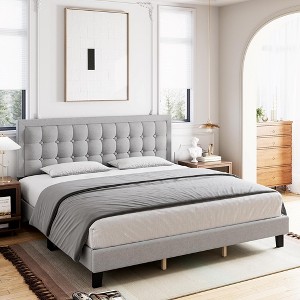 Modern Upholstered Platform Bed with Button Tufted Headboard - 1 of 4