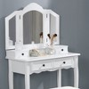 2 Pieces Make Up Table And Stool Set, Makeup Vanity Desk With 3-panel Mirror And 4 Vanity Drawers, Rectangular Thick Cushion Bench - 4 of 4