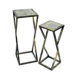 Set of 2 Rectangular Metal Plant Stands with Gray Stone Slab - Black/Gold - Ore International