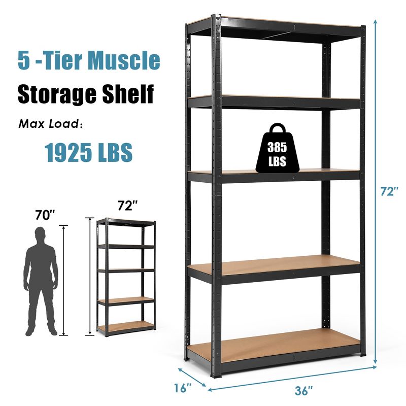 Costway 3PCS 72'' Heavy Duty Storage Shelf Steel Metal Garage Rack 5 Level Adjustable, 3 of 10