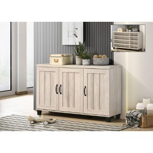 Kumasinova 3-Door Shoe Cabinet with Metal Handles Modern 4-Tier Shoe Storage Cabinet with Adjustable Shelves for Bedroom,Living Room,Light Gray - 1 of 4