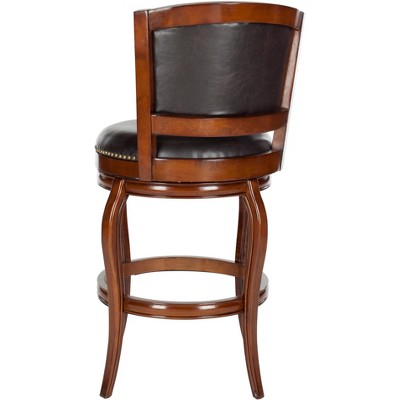 Pasquale Walnut Brown Swivel Bar Stool with Leather Upholstery