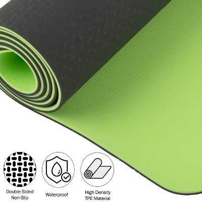 Gray and Green Non-Slip Yoga Mat with Alignment Marks