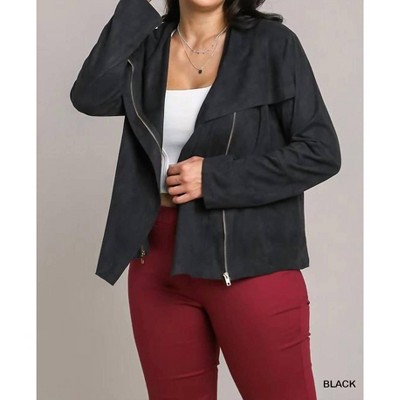 Women's Plus Size Suede Moto Jacket - umgee