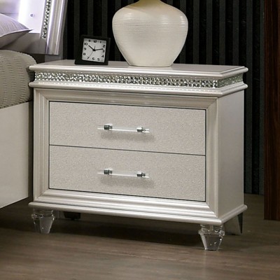 NicBex Nightstand with 2 Drawers,1pc Side Table with Pull Handle and Solid Wood Frame,Bedside Table for Bedroom,Living Room,White/Silver