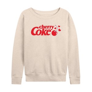 Women's - Coca-Cola - Cherry Coke Heart Cherry Lightweight French Terry Wide Neck Long Sleeve Shirt - 1 of 4