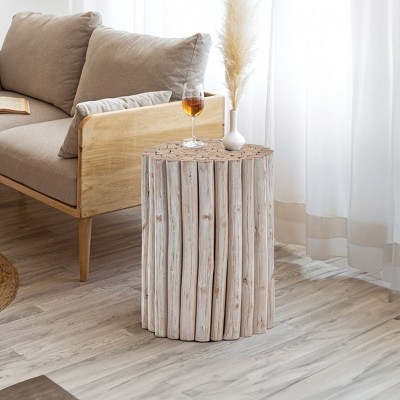 NicBex Modern 16" Round Wood Coffee Table with Tree Stump Look for Living Room and Bedroom