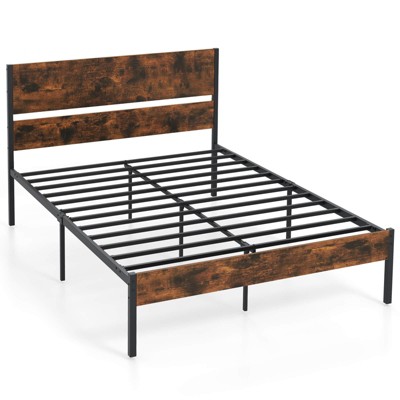 Infans Full Size Bed Frame w/ Wooden Headboard Under-Bed Storage No Box Spring Needed