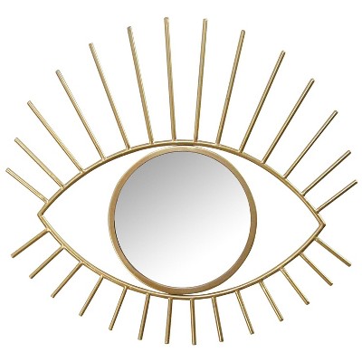 Stratton Home Decor Hanging Vintage Style Boho Chic Oval Metal Frame Eye Accent Wall Art with Round Mirror For Living Room Bedroom & Bathroom, Gold