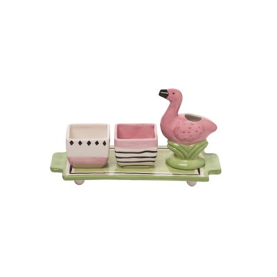 Transpac Dolomite 9.96 in. Multicolor Spring Flamingo Watering Animal Set of 4