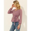 Allegra K Women's Swiss Dots V Neck Long Sleeve Tie Waist Peplum Shirt - 3 of 4