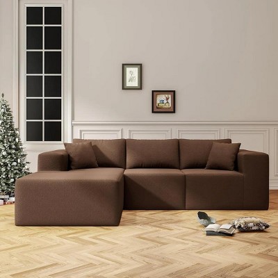 SYFERLORY 108" Cloud Sectional Couch with L-Shape Chaise,4 Seat Modern Modular Sofa with Deep Seat, No Assembly Required (Brown)