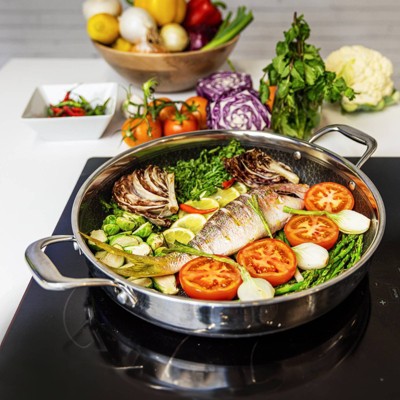 Diamond Clad 14" Nonstick Stainless Steel Pan with Glass Lid Set