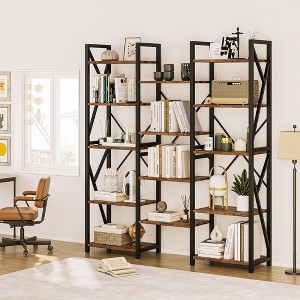 5 Tier Bookcase, Triple Wide Book Shelf for Living Room, 5 Shelf Bookcase for Living Room with 14 Open Book Shelves - 1 of 4