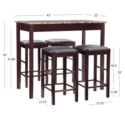 Espresso Faux Marble 5-Piece Counter Height Dining Set
