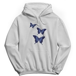 Rerun Island Men's Indigo Butterflies Long Sleeve Graphic Cotton Sweatshirt Hoodie - 1 of 4