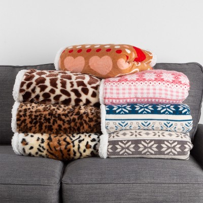 Gray and White Reversible Fleece Sherpa Winter Throw Blanket