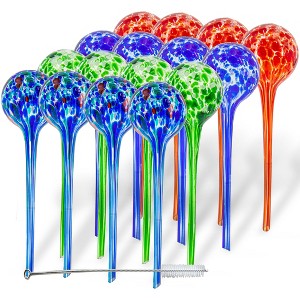 5 Star Super Deals Large Aqua Glass Plant Watering Globes - Automatic Self Watering System Insert Spikes - Indoor/Outdoor Plant Drip Irrigation 16PC - 1 of 4