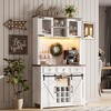 72" Modern Farmhouse Coffee Bar Cabinet with LED Lights & Power Outlets, Sliding Barn Door Buffet with Wine Storage - 3 of 4