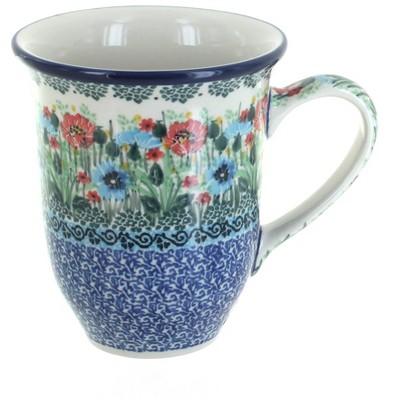 Blue Rose Polish Pottery Watercolor Garden Large Coffee Mug