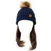Wrapables Cable Knit Faux Fur Pom Pom Beanie, Adult Dark Blue - 2 of 3