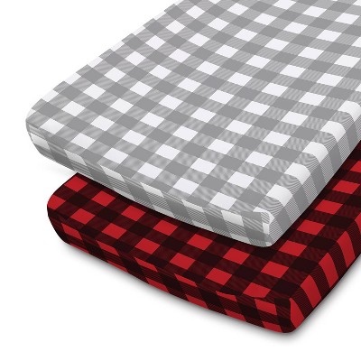The Peanutshell Changing Pad Covers - Red Buffalo Plaid/Gray Plaid 2pk