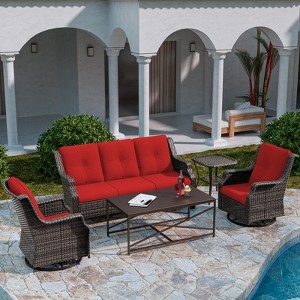 UPTIOT 5-Piece Steel Wicker Patio Conversation - 1 of 4