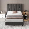 Twin Size Bed Frame with Adjustable Headboard, Linen Upholstered Bedframe with Strong Wooden Slats, Mattress Foundation, Dark Grey - 4 of 4