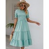 Women's Summer Crew Neck Short Sleeve Smocked Midi Dress Casual Elastic Waist Tiered A Line Maxi Dress - 2 of 4