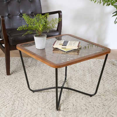 Vynxaria Modern Square Coffee Table ?¡§C Industrial Design with Glass Top and Sturdy Metal Frame