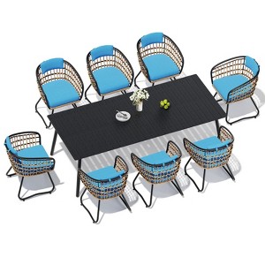 Crestlive Products Outdoor Dining Set Patio Dining Table with Rattan Dining Chairs Wooden-Like Top and Aluminum Frame Umbrella Hole - 1 of 4