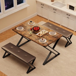 Dining Table set,Kitchen Table Set for 4 ,3 Piece Dining Table Set with 2 Benches for Small Space,Apartment,Dining Room, Saving Space - 1 of 4