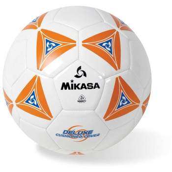Mikasa Size 4 Deluxe Cushioned Soccer Ball, Ages 8 to 12, 25 Inch Diameter, White/Orange
