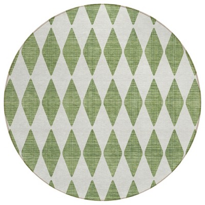 Green And Ivory Geometric Washable Indoor Outdoor Area Rug