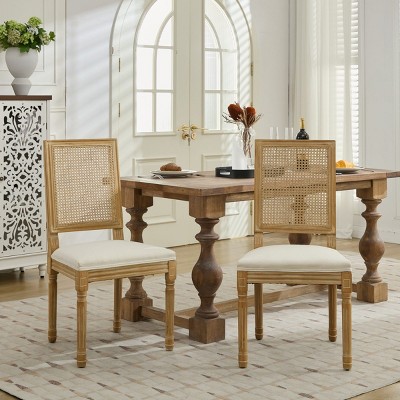 French Upholstery Dining Chairs Set of 2 with Rattan Backrest and Solid Wood Frame for Kitchen,Living Room – Maison Boucle