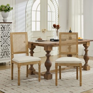 French Upholstery Dining Chairs Set of 2 with Rattan Backrest and Solid Wood Frame for Kitchen,Living Room – Maison Boucle - 1 of 4