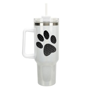 Elanze Designs Duo Diamond Puppy Dog Pawprint Wrap-Around 40 Oz. Stainless Steel Water Bottle Coffee Mug, Spill & Leak Resistant, Travel Tumbler with - 1 of 4