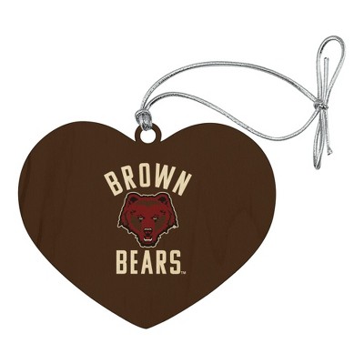 Brown University Bears Logo Heart Love Wood Christmas Tree Holiday Ornament